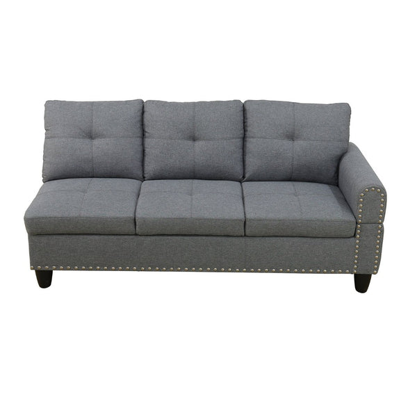 English Elm L Shaped Faux Leather Sectional Sofa with Cup Holders Nailhead Trim and Storage Ottoman Dark Gray Left W2817S00024