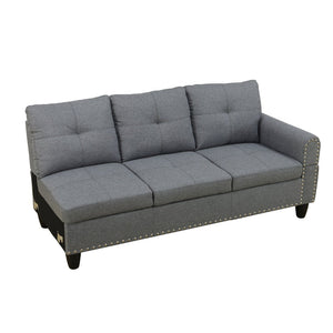 English Elm L Shaped Faux Leather Sectional Sofa with Cup Holders Nailhead Trim and Storage Ottoman Dark Gray Left W2817S00024