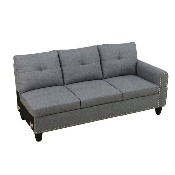 English Elm L Shaped Faux Leather Sectional Sofa with Cup Holders Nailhead Trim and Storage Ottoman Dark Gray Left W2817S00024