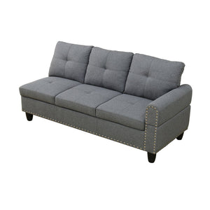 English Elm L Shaped Faux Leather Sectional Sofa with Cup Holders Nailhead Trim and Storage Ottoman Dark Gray Left W2817S00024
