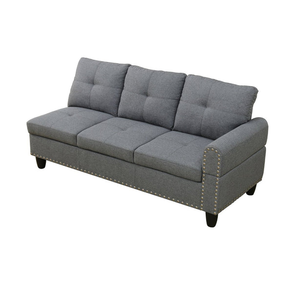 English Elm L Shaped Faux Leather Sectional Sofa with Cup Holders Nailhead Trim and Storage Ottoman Dark Gray Left W2817S00024