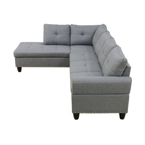 English Elm L Shaped Faux Leather Sectional Sofa with Cup Holders Nailhead Trim and Storage Ottoman Dark Gray Left W2817S00024