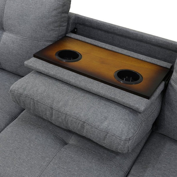 English Elm L Shaped Faux Leather Sectional Sofa with Cup Holders Nailhead Trim and Storage Ottoman Dark Gray Left W2817S00024