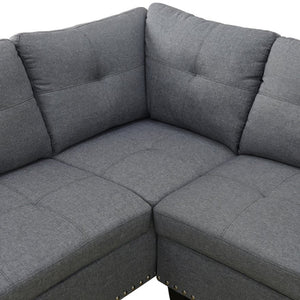 English Elm L Shaped Faux Leather Sectional Sofa with Cup Holders Nailhead Trim and Storage Ottoman Dark Gray Left W2817S00024