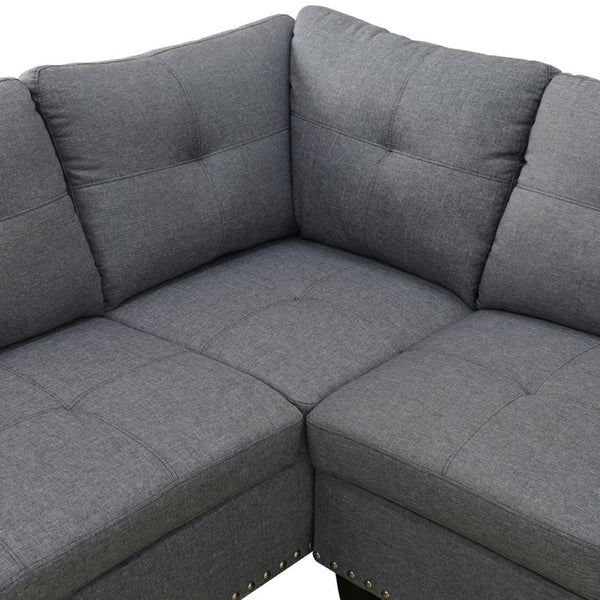English Elm L Shaped Faux Leather Sectional Sofa with Cup Holders Nailhead Trim and Storage Ottoman Dark Gray Left W2817S00024