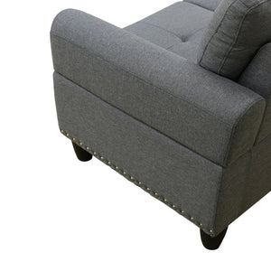 English Elm L Shaped Faux Leather Sectional Sofa with Cup Holders Nailhead Trim and Storage Ottoman Dark Gray Left W2817S00024