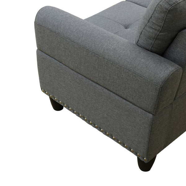 English Elm L Shaped Faux Leather Sectional Sofa with Cup Holders Nailhead Trim and Storage Ottoman Dark Gray Left W2817S00024