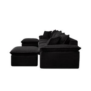 English Elm 144" U-shaped Modular Sectional Corduroy Cloud Sofa Deep Cushioned Comfort for Living Room Black W2817S00026