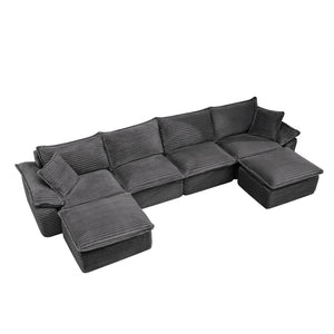 English Elm 144" U-shaped Modular Sectional Corduroy Cloud Sofa Deep Cushioned Comfort for Living Room Grey W2817S00027