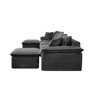 English Elm 144" U-shaped Modular Sectional Corduroy Cloud Sofa Deep Cushioned Comfort for Living Room Grey W2817S00027