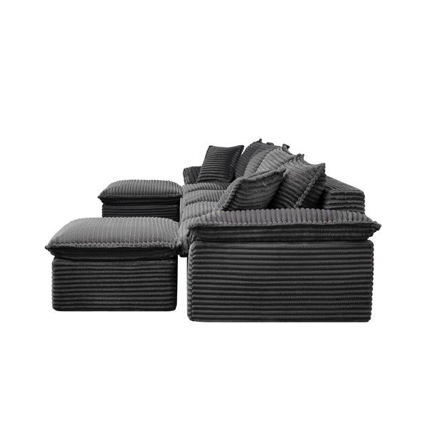 English Elm 144" U-shaped Modular Sectional Corduroy Cloud Sofa Deep Cushioned Comfort for Living Room Grey W2817S00027