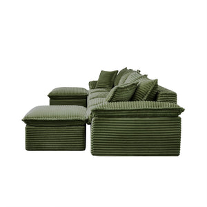 English Elm 144" U-shaped Modular Sectional Corduroy Cloud Sofa Deep Cushioned Comfort for Living Room Green W2817S00028