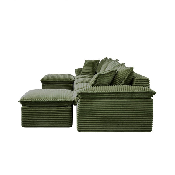 English Elm 144" U-shaped Modular Sectional Corduroy Cloud Sofa Deep Cushioned Comfort for Living Room Green W2817S00028