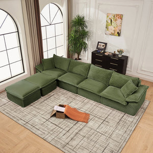 English Elm 144" U-shaped Modular Sectional Corduroy Cloud Sofa Deep Cushioned Comfort for Living Room Green W2817S00028