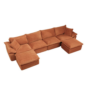 English Elm 144" U-shaped Modular Sectional Corduroy Cloud Sofa Deep Cushioned Comfort for Living Room Orange W2817S00029