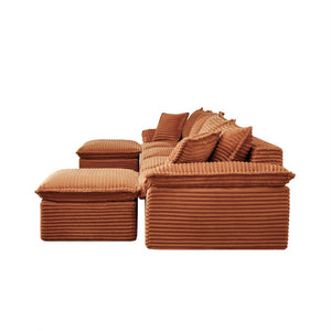 English Elm 144" U-shaped Modular Sectional Corduroy Cloud Sofa Deep Cushioned Comfort for Living Room Orange W2817S00029