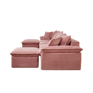 English Elm 144" U-shaped Modular Sectional Corduroy Cloud Sofa Deep Cushioned Comfort for Living Room Pink W2817S00030
