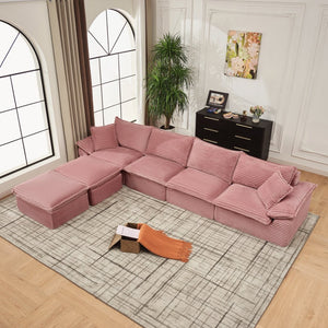 English Elm 144" U-shaped Modular Sectional Corduroy Cloud Sofa Deep Cushioned Comfort for Living Room Pink W2817S00030