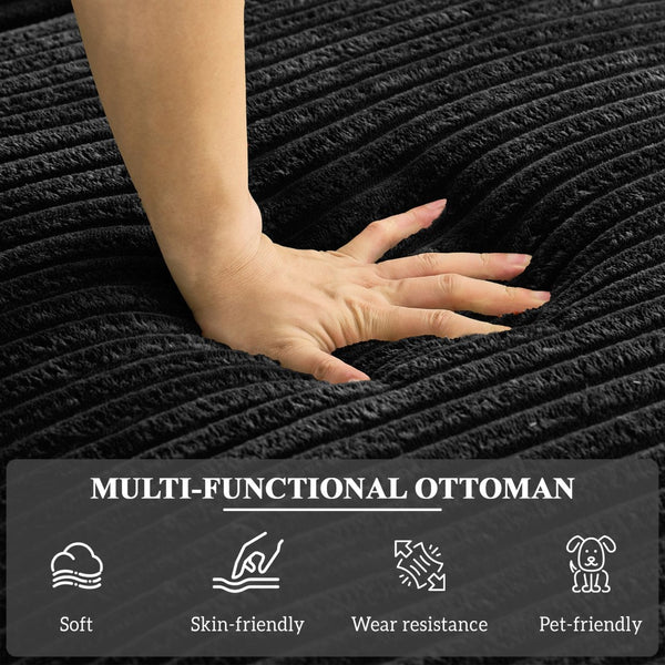 English Elm 113" Modular U-shaped Sectional Corduroy Cloud Couch with Movable Ottoman Living Room Black W2817S00032