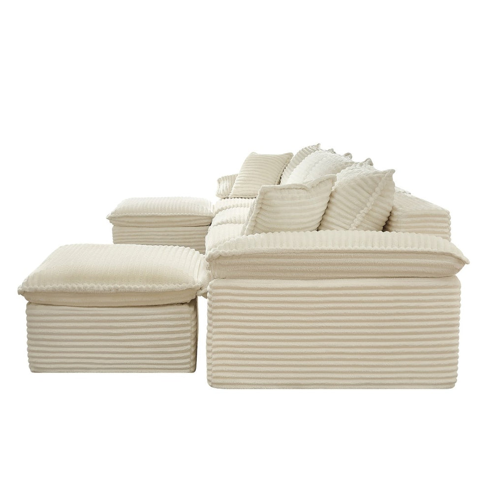English Elm 113" Modular U-shaped Sectional Corduroy Cloud Couch with Movable Ottoman Living Room Beige W2817S00033