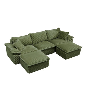English Elm 113" Modular U-shaped Sectional Corduroy Cloud Couch with Movable Ottoman Living Room Green W2817S00035