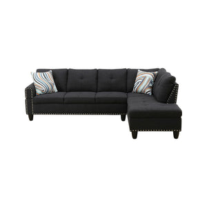 English Elm L Shaped Faux Leather Sectional Sofa with Cup Holders Nailhead Trim and Storage Ottoman Black Right W2817S00041
