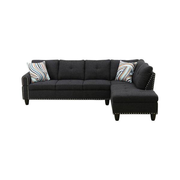English Elm L Shaped Faux Leather Sectional Sofa with Cup Holders Nailhead Trim and Storage Ottoman Black Right W2817S00041