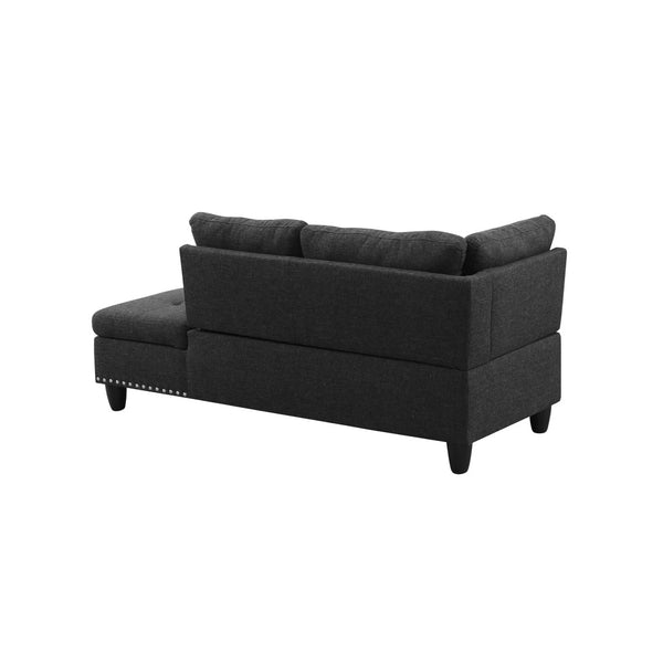 English Elm L Shaped Faux Leather Sectional Sofa with Cup Holders Nailhead Trim and Storage Ottoman Black Right W2817S00041