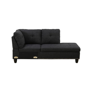 English Elm L Shaped Faux Leather Sectional Sofa with Cup Holders Nailhead Trim and Storage Ottoman Black Right W2817S00041