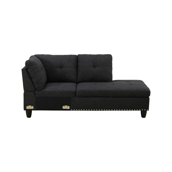 English Elm L Shaped Faux Leather Sectional Sofa with Cup Holders Nailhead Trim and Storage Ottoman Black Right W2817S00041