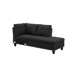English Elm L Shaped Faux Leather Sectional Sofa with Cup Holders Nailhead Trim and Storage Ottoman Black Right W2817S00041