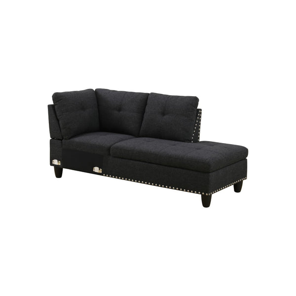 English Elm L Shaped Faux Leather Sectional Sofa with Cup Holders Nailhead Trim and Storage Ottoman Black Right W2817S00041