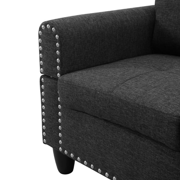 English Elm L Shaped Faux Leather Sectional Sofa with Cup Holders Nailhead Trim and Storage Ottoman Black Right W2817S00041
