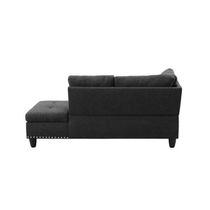 English Elm L Shaped Faux Leather Sectional Sofa with Cup Holders Nailhead Trim and Storage Ottoman Black Right W2817S00041