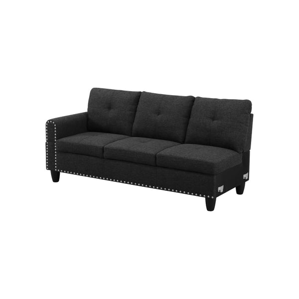 English Elm L Shaped Faux Leather Sectional Sofa with Cup Holders Nailhead Trim and Storage Ottoman Black Right W2817S00041