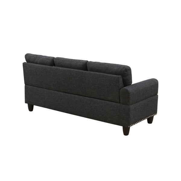 English Elm L Shaped Faux Leather Sectional Sofa with Cup Holders Nailhead Trim and Storage Ottoman Black Right W2817S00041