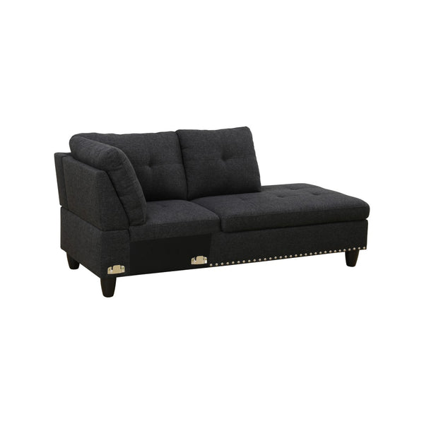 English Elm L Shaped Faux Leather Sectional Sofa with Cup Holders Nailhead Trim and Storage Ottoman Black Right W2817S00041