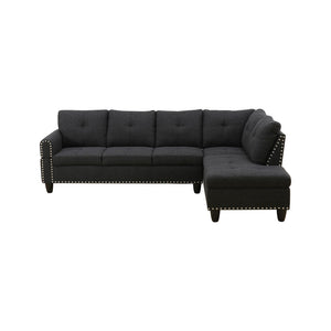 English Elm L Shaped Faux Leather Sectional Sofa with Cup Holders Nailhead Trim and Storage Ottoman Black Right W2817S00041