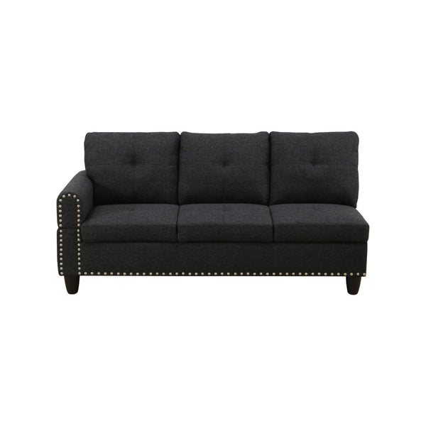 English Elm L Shaped Faux Leather Sectional Sofa with Cup Holders Nailhead Trim and Storage Ottoman Black Right W2817S00041