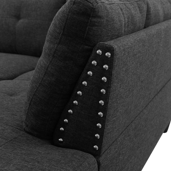English Elm L Shaped Faux Leather Sectional Sofa with Cup Holders Nailhead Trim and Storage Ottoman Black Right W2817S00041