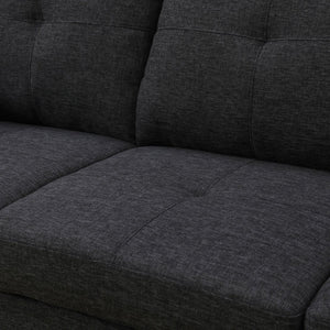 English Elm L Shaped Faux Leather Sectional Sofa with Cup Holders Nailhead Trim and Storage Ottoman Black Right W2817S00041