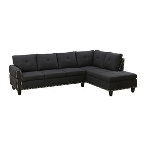 English Elm L Shaped Faux Leather Sectional Sofa with Cup Holders Nailhead Trim and Storage Ottoman Black Right W2817S00041