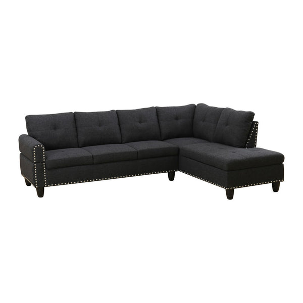 English Elm L Shaped Faux Leather Sectional Sofa with Cup Holders Nailhead Trim and Storage Ottoman Black Right W2817S00041