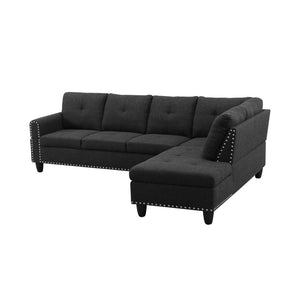 English Elm L Shaped Faux Leather Sectional Sofa with Cup Holders Nailhead Trim and Storage Ottoman Black Right W2817S00041