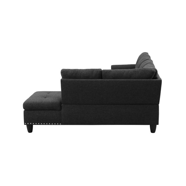 English Elm L Shaped Faux Leather Sectional Sofa with Cup Holders Nailhead Trim and Storage Ottoman Black Right W2817S00041