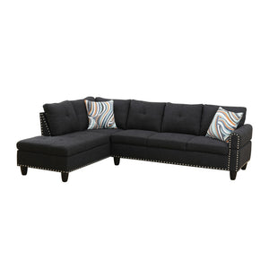 English Elm L Shaped Faux Leather Sectional Sofa with Cup Holders Nailhead Trim and Storage Ottoman Black Left W2817S00042