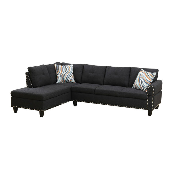 English Elm L Shaped Faux Leather Sectional Sofa with Cup Holders Nailhead Trim and Storage Ottoman Black Left W2817S00042