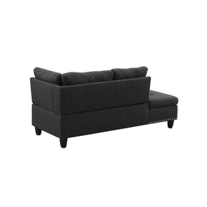 English Elm L Shaped Faux Leather Sectional Sofa with Cup Holders Nailhead Trim and Storage Ottoman Black Left W2817S00042