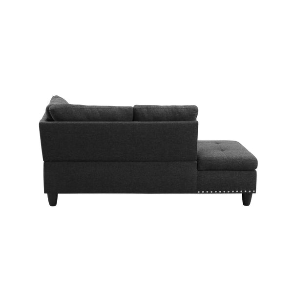 English Elm L Shaped Faux Leather Sectional Sofa with Cup Holders Nailhead Trim and Storage Ottoman Black Left W2817S00042
