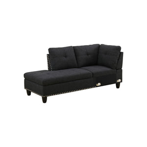 English Elm L Shaped Faux Leather Sectional Sofa with Cup Holders Nailhead Trim and Storage Ottoman Black Left W2817S00042